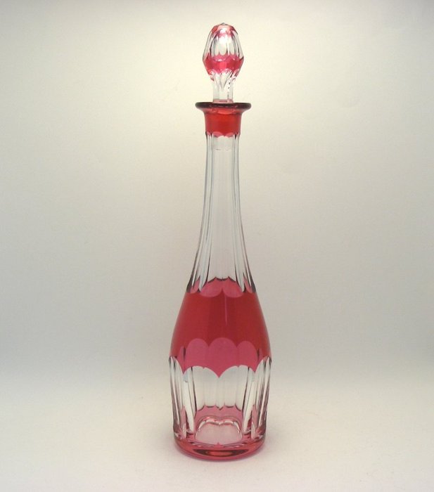Val Saint Lambert - 红色装饰艺术玻璃水瓶 - 水晶