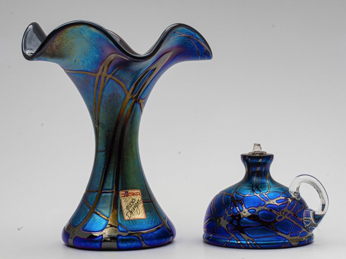 Joska Studio Design - Art Nouveau Vase & Oil Lamp - Height 20 & 8 cm - Glass