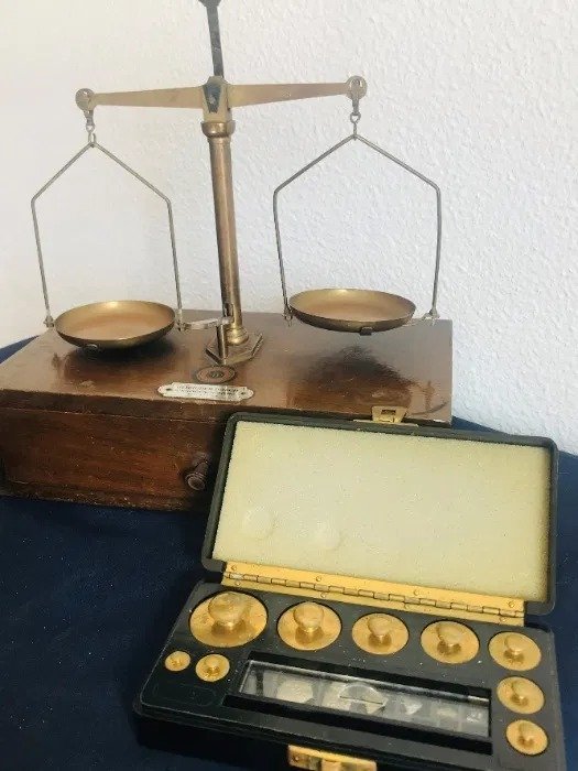古董藥房秤或GoldsmithGebrüderBosch帶體重秤 - 金屬和木材 - 19世紀末