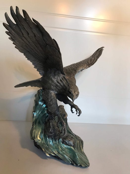 Paul Brunelle - Franklin Mint - Statue "Aigle à tête blanche" Souveraine du ciel du Nord - Étain fin