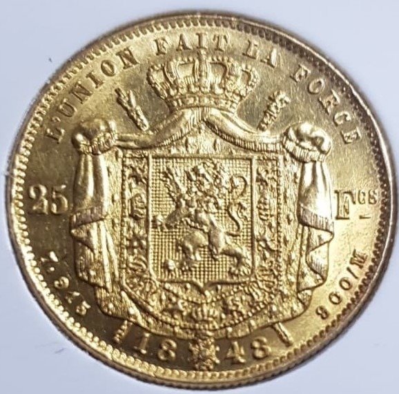 Bélgica - 25 Frank 1848 Leopold I - Ouro