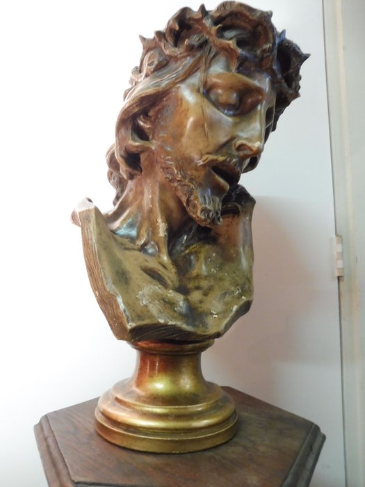 Richard Aurili (1834-1914) - 半身像, 耶穌基督與荊棘的冠冕-50厘米 - 粘土 - 19世紀末