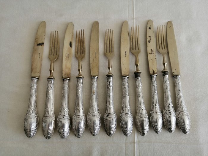 Vintage επιτραπέζια μαχαιροπίρουνα (11) - .800 silver - Ιταλία - Mid 20th century