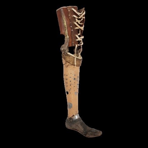 Antike künstliche Bein- / Beinprothese ca. 1920 - Aluminium, Holz, Leder