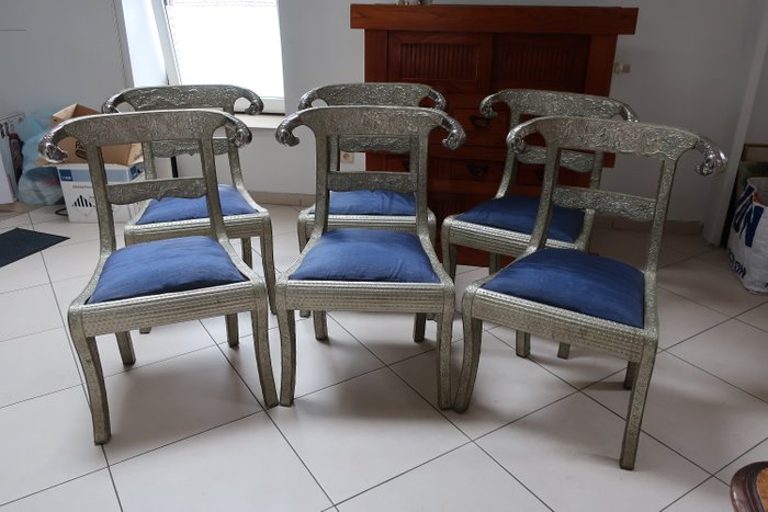 Rajasthan - 椅子, 一组六个charis-全黄铜ram头