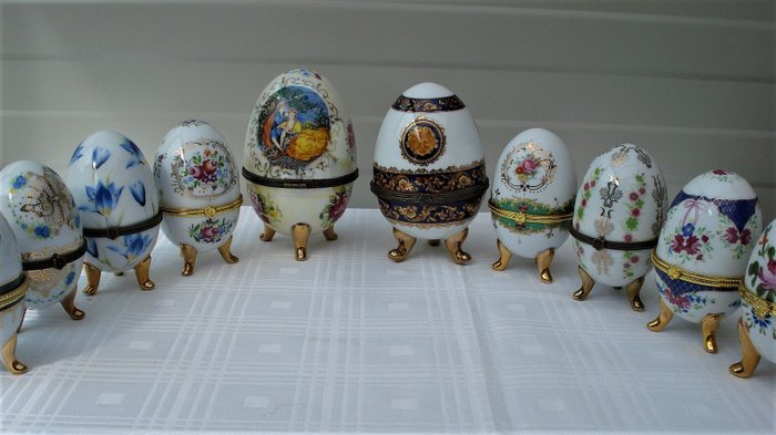 limoge, Z/R - Lote de cajas de joyería en forma de huevos de porcelana (10) - Dorado, Porcelana