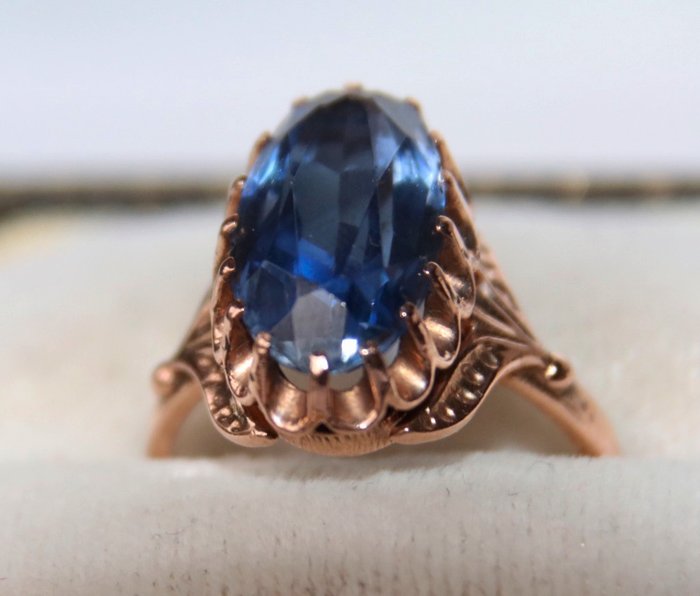 14K包金 金 - 钙1940古董戒指 - 4.90 ct 蓝宝石 - 戈尔史密斯的俄罗斯特色