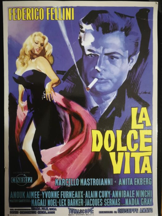 La Dolce Vita - Federico Fellini - Plakát, Original Italian Cinema release - Locandina 