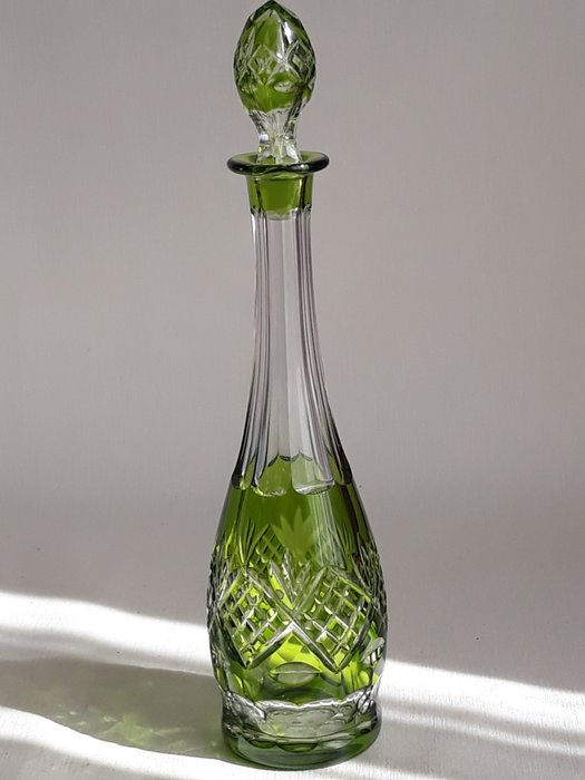 Val Saint Lambert的绿色玻璃水瓶 - 水晶