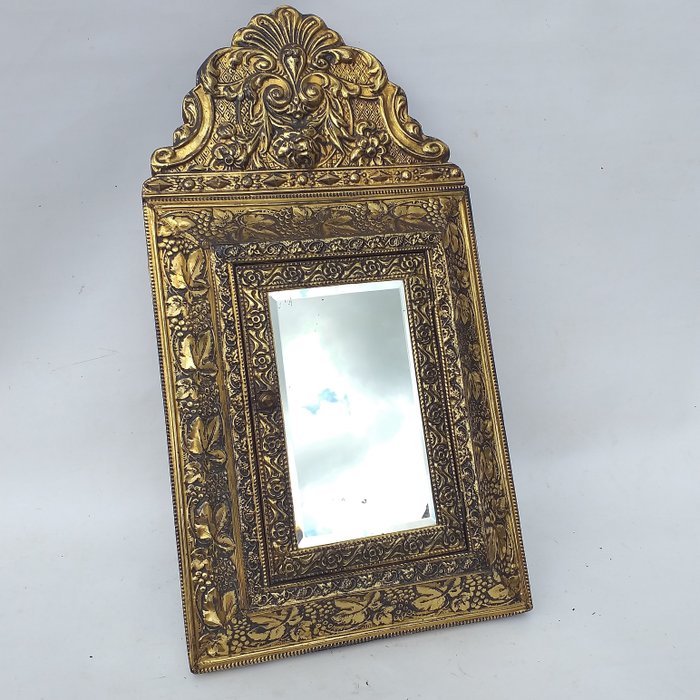 黄铜铜制刷子柜，带刷子和带切割玻璃的镜子 - Latoen买家