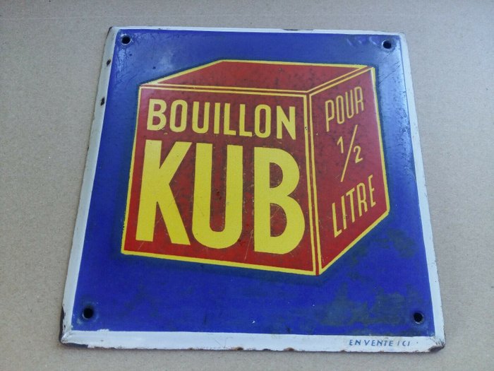 Plaque émaillée bombée Bouillon Kub datant des années 30 - Plaque émaillée (1) - Émail