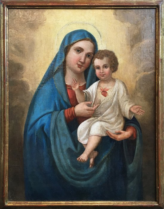 Painting, "Our Lady of the Sacred Heart of Jesus" (1) - Oil painting on canvas - Early 20th century