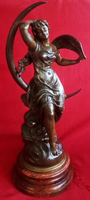 Émile Bruchon (act. ca. 1880-1910) - Skulptur, "Phebe" - 48 cm (1) - Art Nouveau - Spelter - Andre halvdel av 1800-tallet