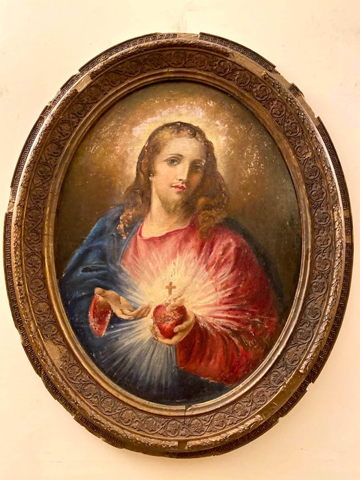 Maleri, "Jesu hellige hjerte" - Olje på bordet - Sent på 1800-tallet