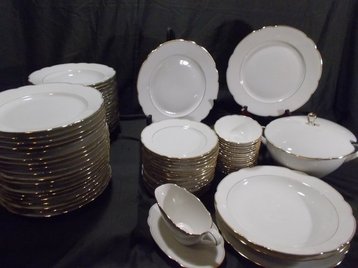 INKA - Seltmann Weiden - Serviço de mesa, porcelana branca, decoração dourada dourada. (78) - Porcelana
