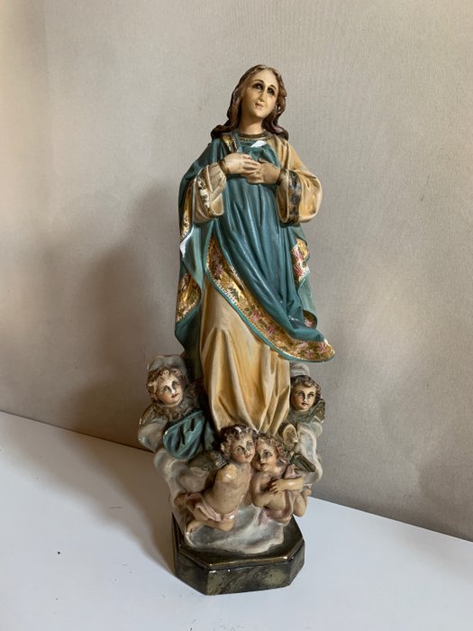 Olot - Virgem, Imaculado - Dourado, Gesso, Madeira, Vidro - Início do século XX