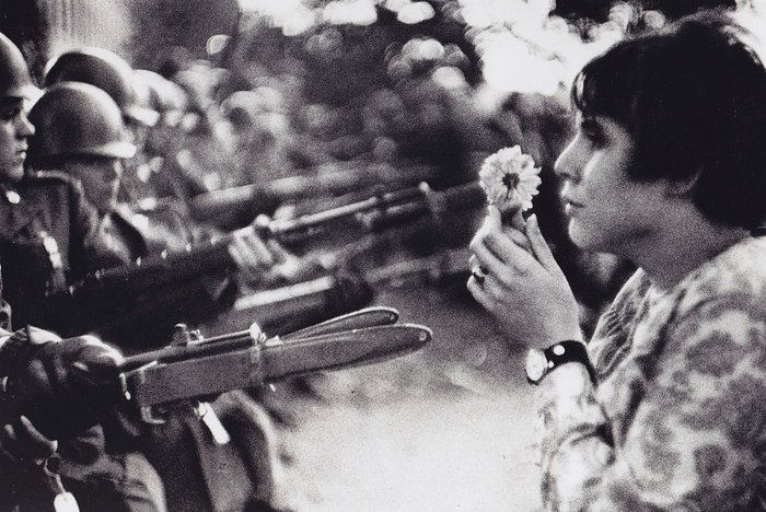 Marc Riboud  (1923 - 2016) - "The Ultimate Confrontation: The Flower and the Bayonet" 1967