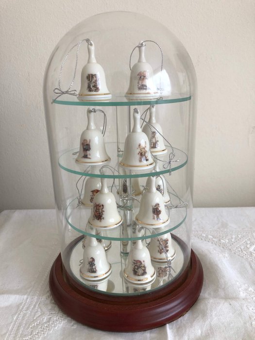Colección original de mini campanas Hummel 15 piezas en frasco de vidrio - Edición Mayfair (16) - Madera, Porcelana, Vidrio