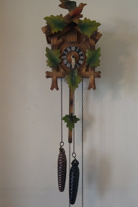 Relógio de cuco da Alemanha Ocidental, floresta negra da Baviera meados do século XX - Aço, Madeira - Anos 60