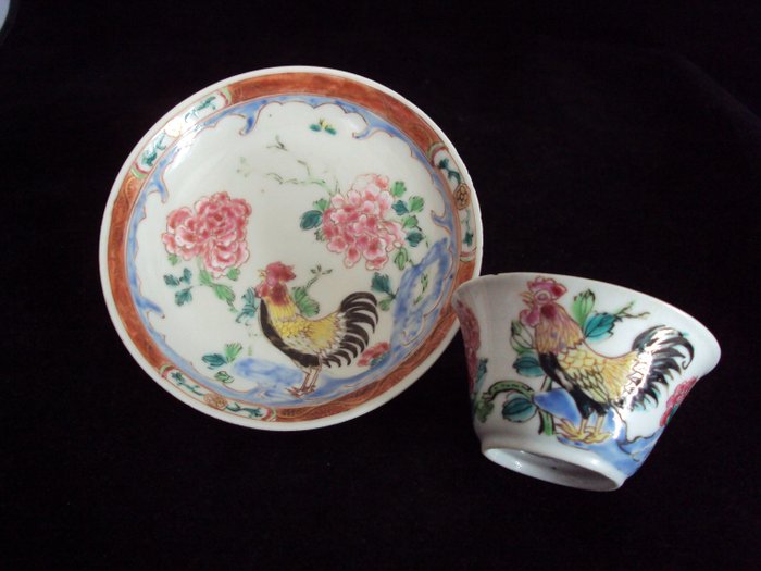 Tea cup, Vas - Famille rose - Porțelan - Peony, Rooster - China - Yongzheng (1723-1735)