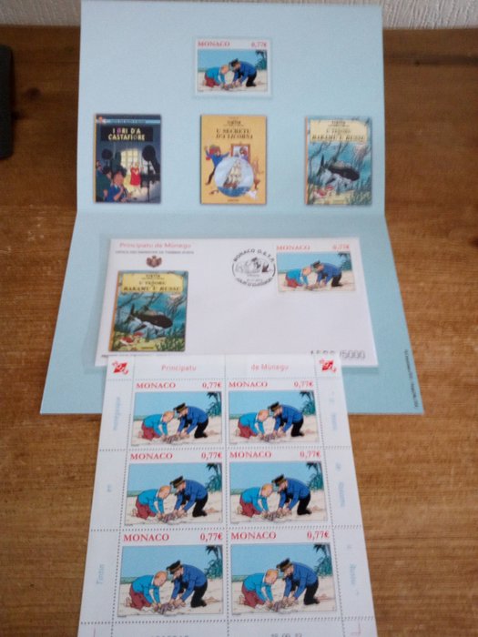 Tintin - Ensemble de timbres - 1 Encart + 6 Timbres - Principatu de Monaco - 2 Unterlagen - 2013