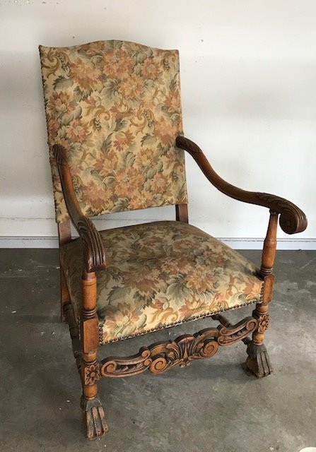 Fauteuil, un soi-disant "Castle Chair" - Bois de chêne, Tissu d'ameublement - Fin du XIXe siècle