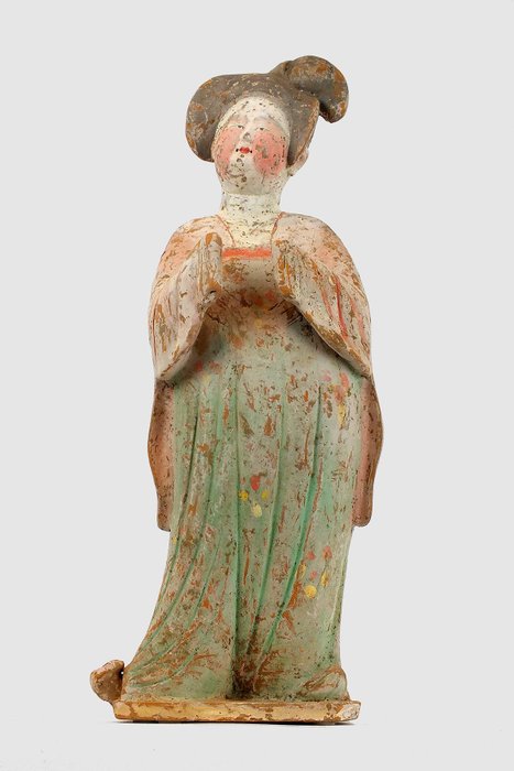 Mingqi – Terracotta – A Superb Painted Pottery Figure of a Court Lady- Fat Lady, TL test, H – 49 cm. – China – Tang Dynasty (618-907)
