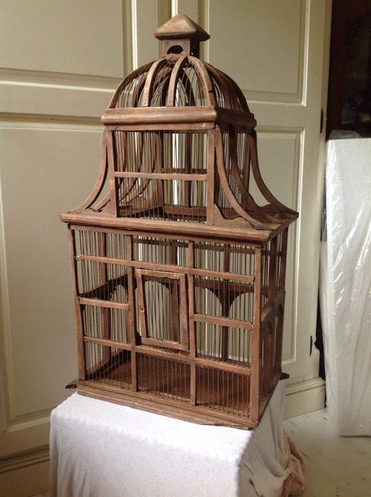 Vintage wooden high bird cage - Wood