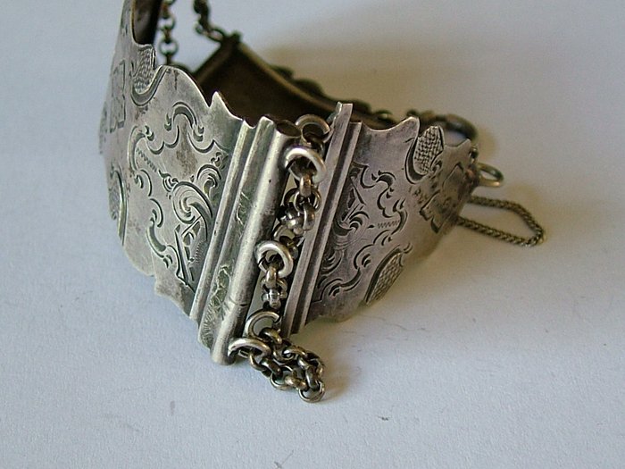 Antieke zilveren biedermeier Bijbelslot Armband, 1900 Sølv - Armbånd