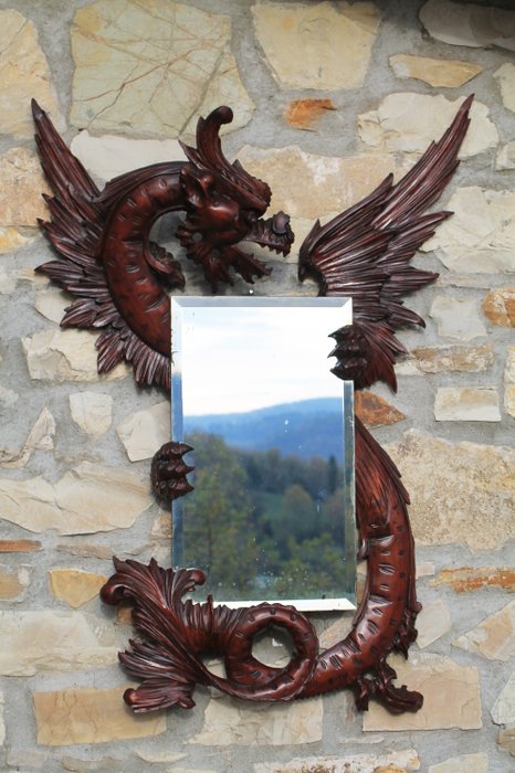 Gabriel Viardot (1830-1906) - Espejo de pared, Dragon Mirror - Estilo gótico