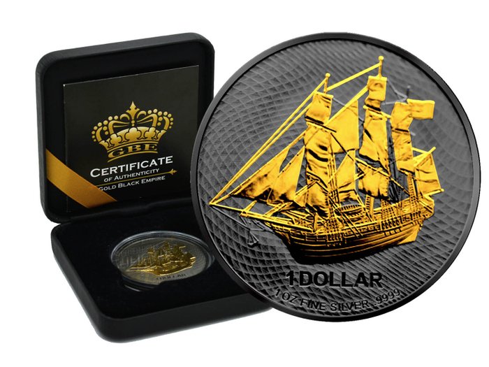 Îles Cook. 1 Dollar 2021 Silver Bounty Gold Black Empire Edition in Box - 1 Oz