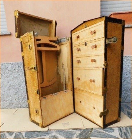 Eugenio Caruba - Porta-malas de viagem - Vertical - Moderno de meados do século - Couro de madeira de bronze