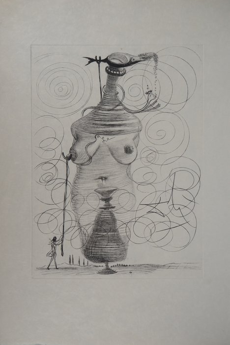 Salvador Dali (1904-1989) - Femme surréaliste et Casanova à la béquille
