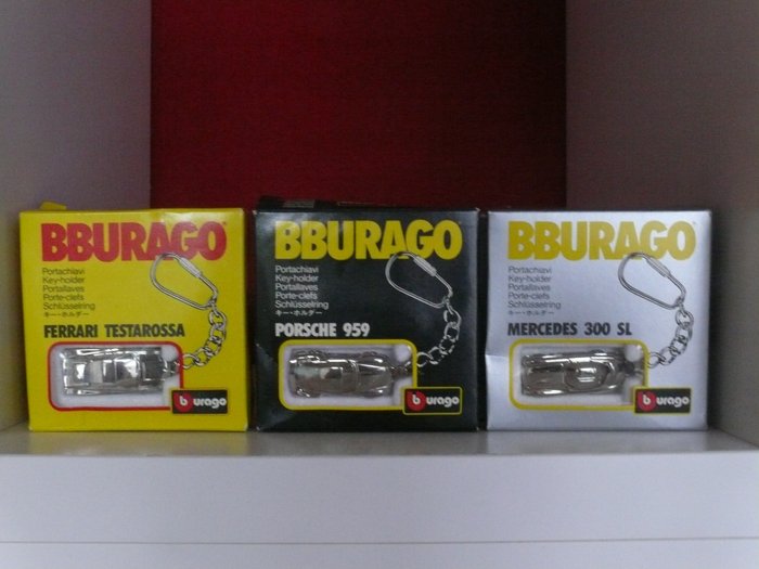Key-Holder Porsche 959 , Ferrari Testarossa , Mercedes 300 SL - BBurago - 1980-1990