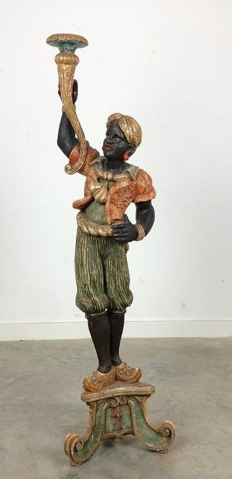 Antyczna wenecka polichromia malowana statua blackamoor - Drewno - XIX wiek