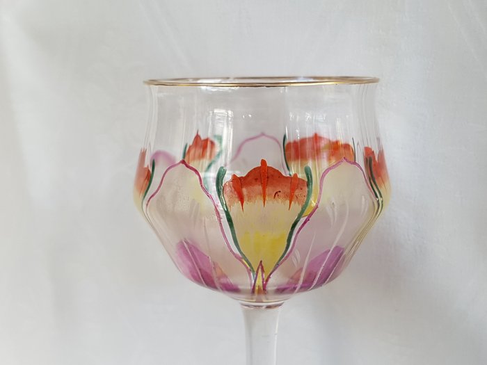 Preview of the first image of Meyr's Neffe (Adolf bei Winterberg) - Art Nouveau wineglass with enamel painting.