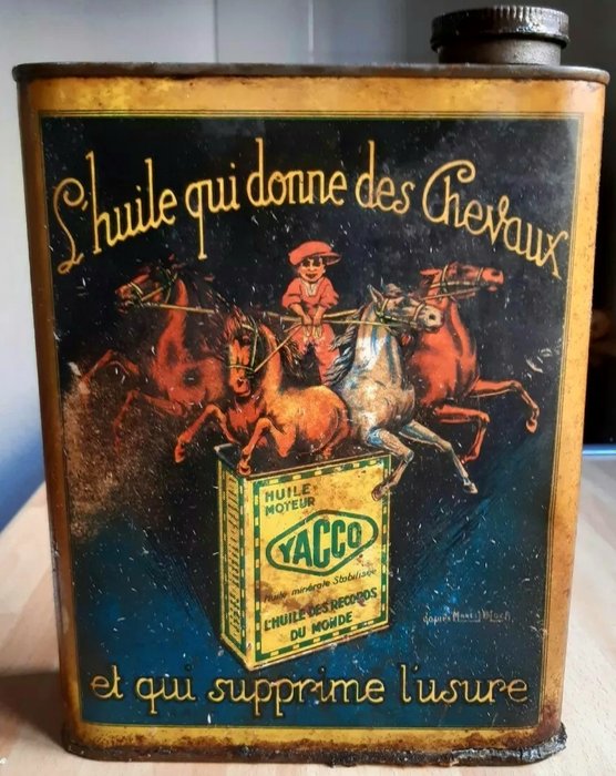 Oil can - ancien bidon d'huile yacco Cheval l huile du record du monde de 1930 - bidon huile yacco  - 1920-1930