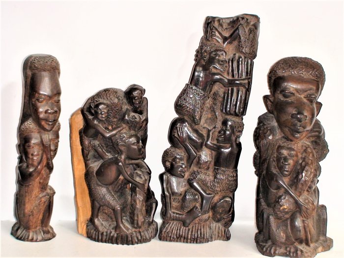 Sculptures (4) - Bois - MAKONDE  (HOUTSNIJWERK ) - Tanzanie 