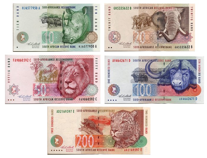 SET South Africa 10;20;50;100;200 rand ND 2012-2016 P-133-134-135-136-137 UNC 