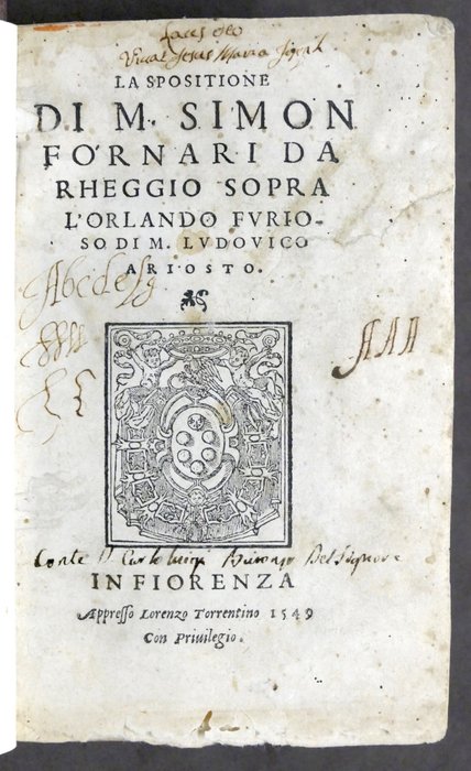 Simone Fornari - La spositione di m. Simon Fornari da Rheggio sopra l'Orlando Furioso di m. Ludovico Ariosto - 1549