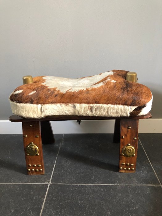 Camel saddle stool or bench - Copper, Wood, Goatskin