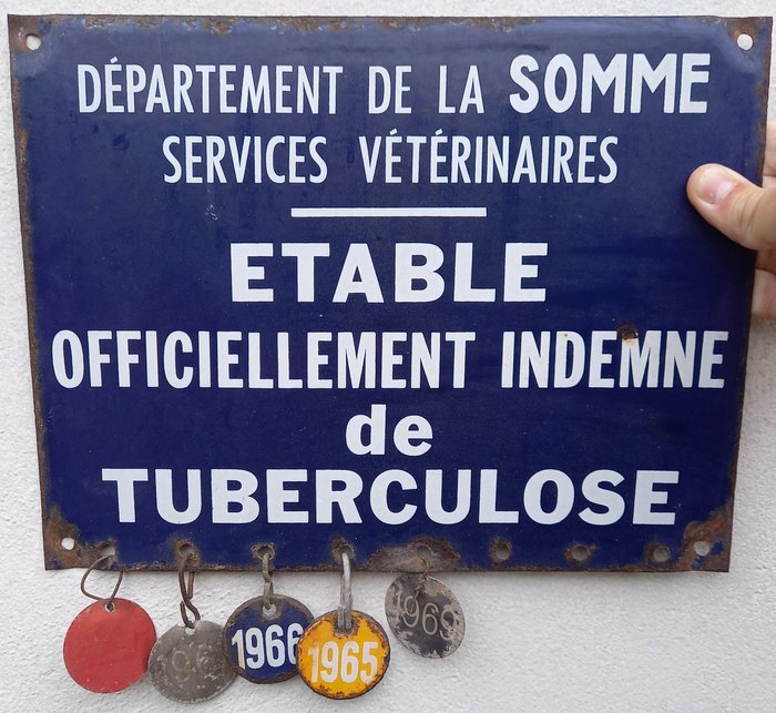 Seltene und authentische Emailtafel des Veterinärdienstes der Somme - Eisen (Gusseisen/ Schmiedeeisen), Emaille