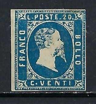 Italiaanse oude staten - Sardinië 1851 - 20 cent. azzurro chiaro - Sassone N. 2f