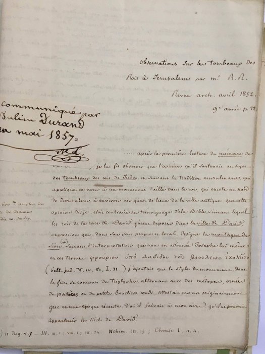[Jérusalem] - Documents manuscrits et cahiers de notes [Tombeau des Rois - Saint Sépulcre] - 1857