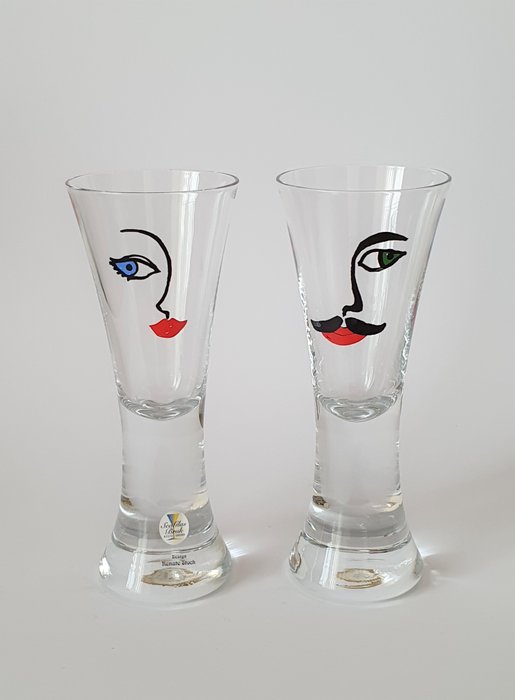 Renate Stock - Sea Glasbruk (Zweden) - Twee glazen met gezichten - Glas