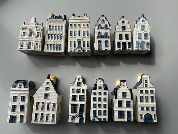 Bols - KLM huizen, 12 KLM huisjes - Aardewerk, Delfts blauw