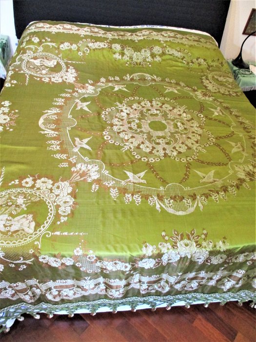 1950 San Leucio-雙層絲綢床罩-245 x 265厘米 - 絲 - 20世紀中葉