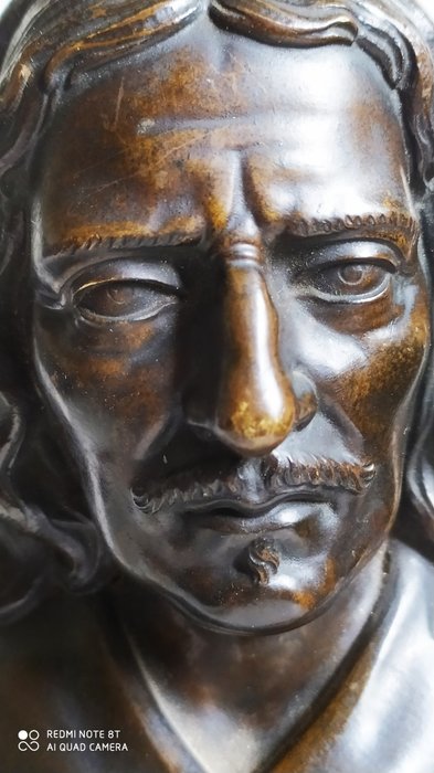 Büste, Descartes - 30,5 cm (1) - Renaissance-Stil - Marmor, Patinierte Bronze - 19. Jahrhundert