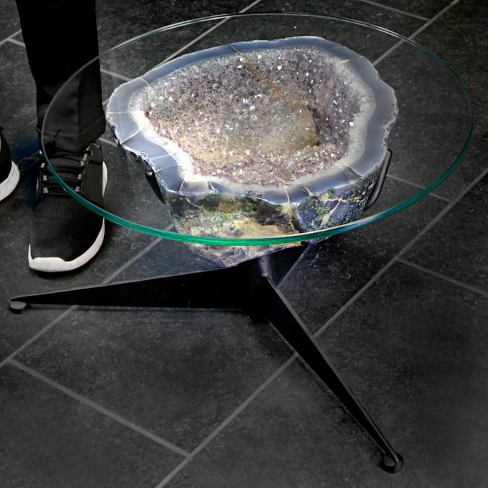 瑪瑙和紫晶Geode精美咖啡桌 晶洞 - 520×390×345 mm - 21400 g