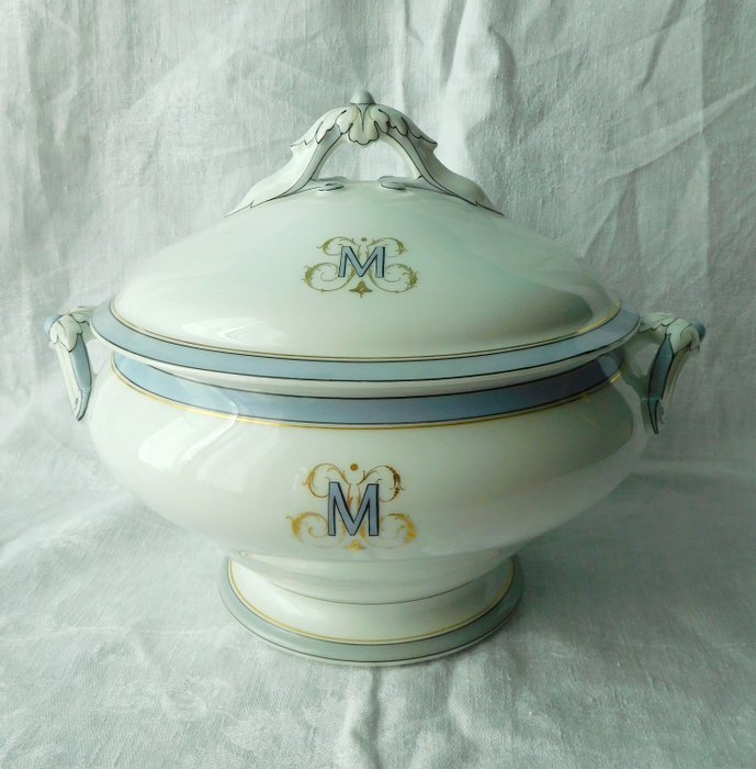  Porcelaine de Paris - Zuppiera in porcellana monogramma M oro 1880 - Napoleone III - Porcellana